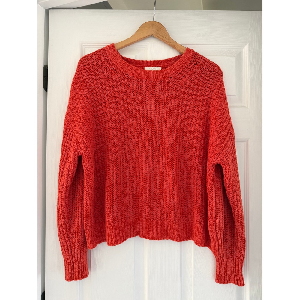 Z Supply Knitted‎ Long Sleeve Orange Sweater Coastal Colorful